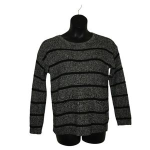 Striped Knit Thick Sweater in Heather Grey and Black